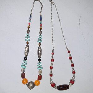 * Lot of 2 Necklaces * 19 & 20" *Costume* EUC * Red Yellow Blue* Westrn Festival